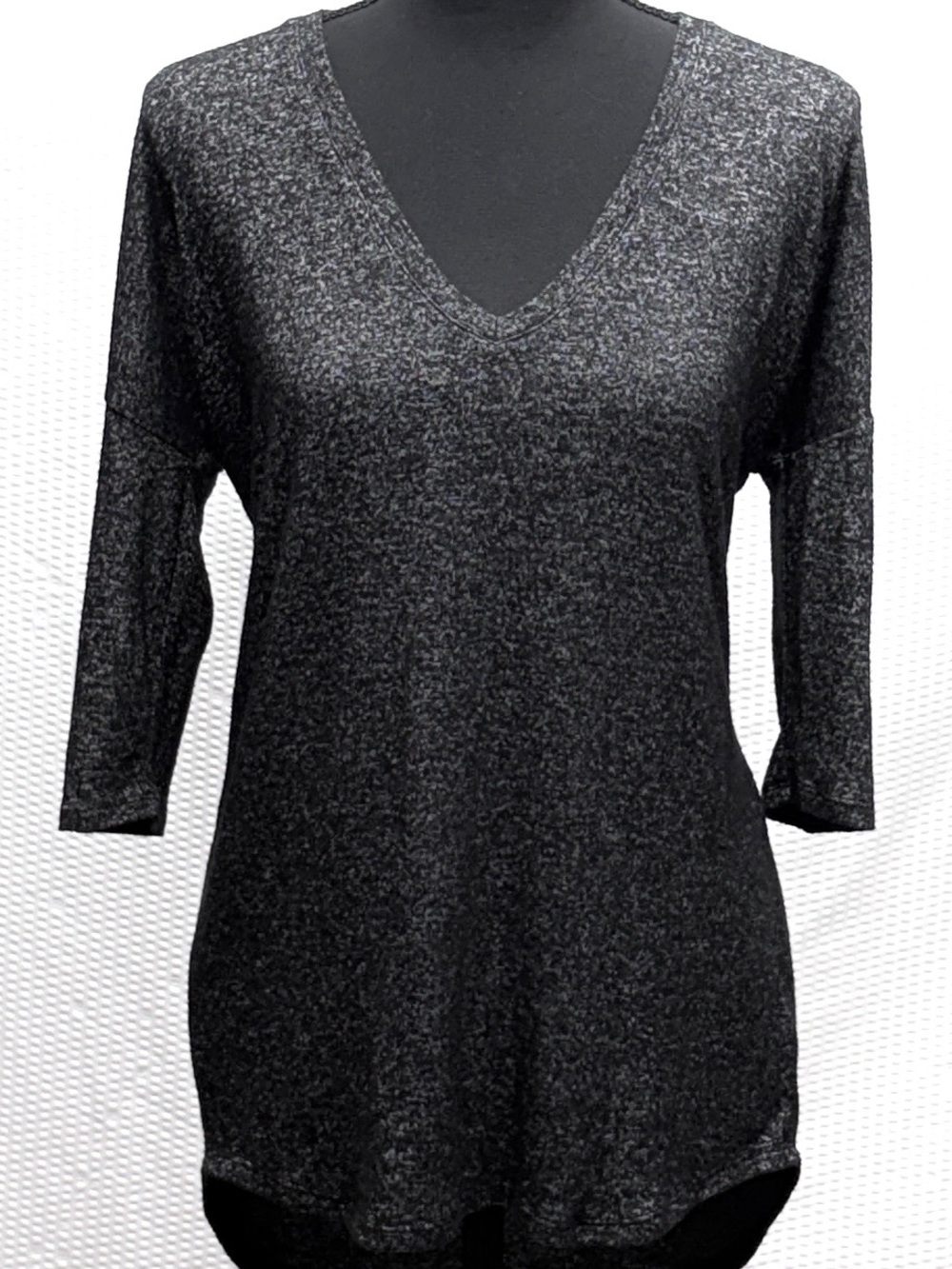 Express One Eleven Marled V Neck Drop Shoulder 3/4 Sleeve Top Womens S Gray